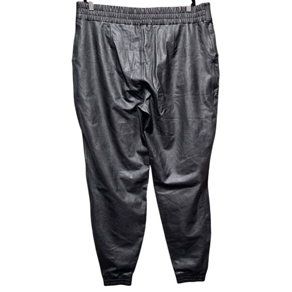Nordstrom Faux Leather Jogger Pants 3X Noir Black Plus Size Women's Elastic Wais - Picture 2 of 10